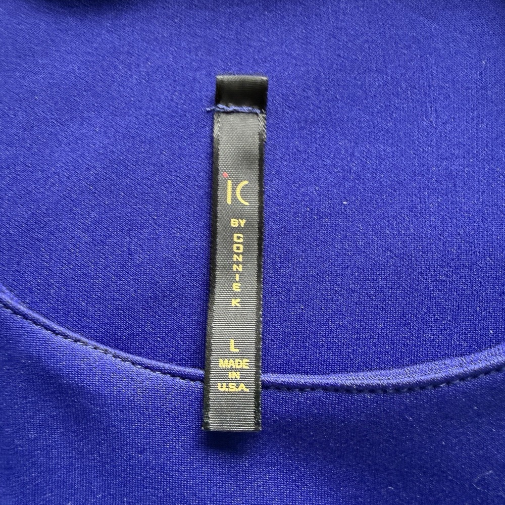 IC by Connie-K Womens L Cobalt Scuba Shift Dress Asymmetrical Buckle VTG 90s USA - Picture 7 of 11